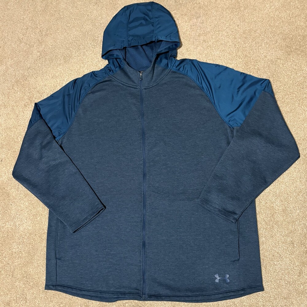 Under Armour Coldgear Full Zip Hoodie Sweatshirt Mens 2XL Blue Fleece Pockets